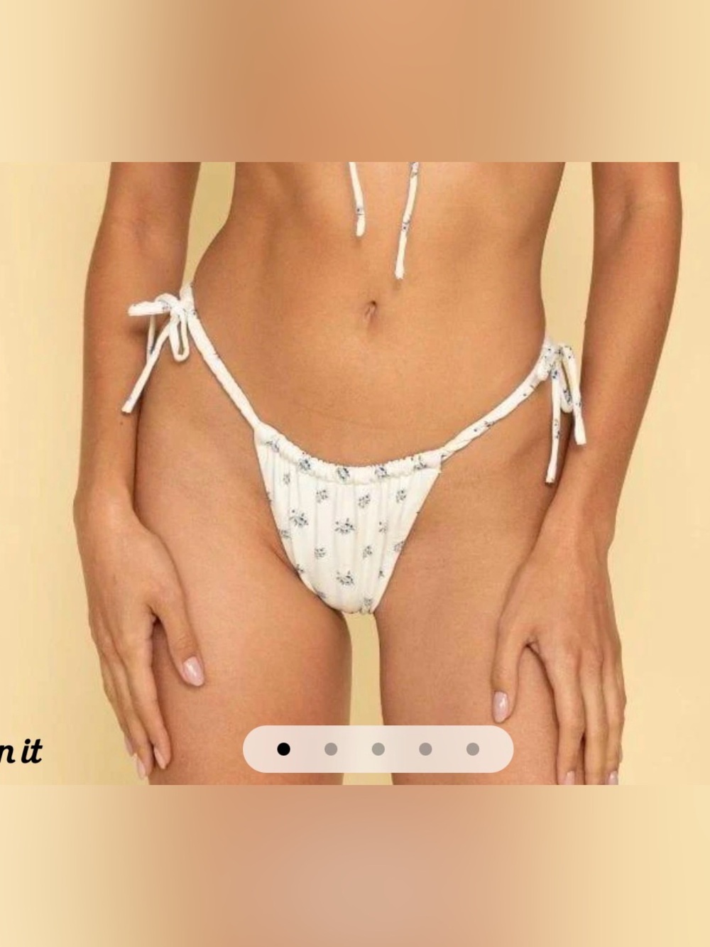Montce Heidi Floral Brasil Scrunch Bikini Bottom Ivory Size Small